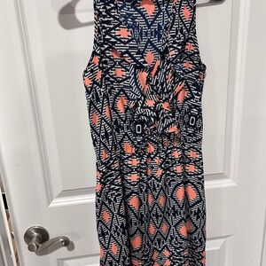 Collective Concepts Blue and Coral Geometric above the knee length dress